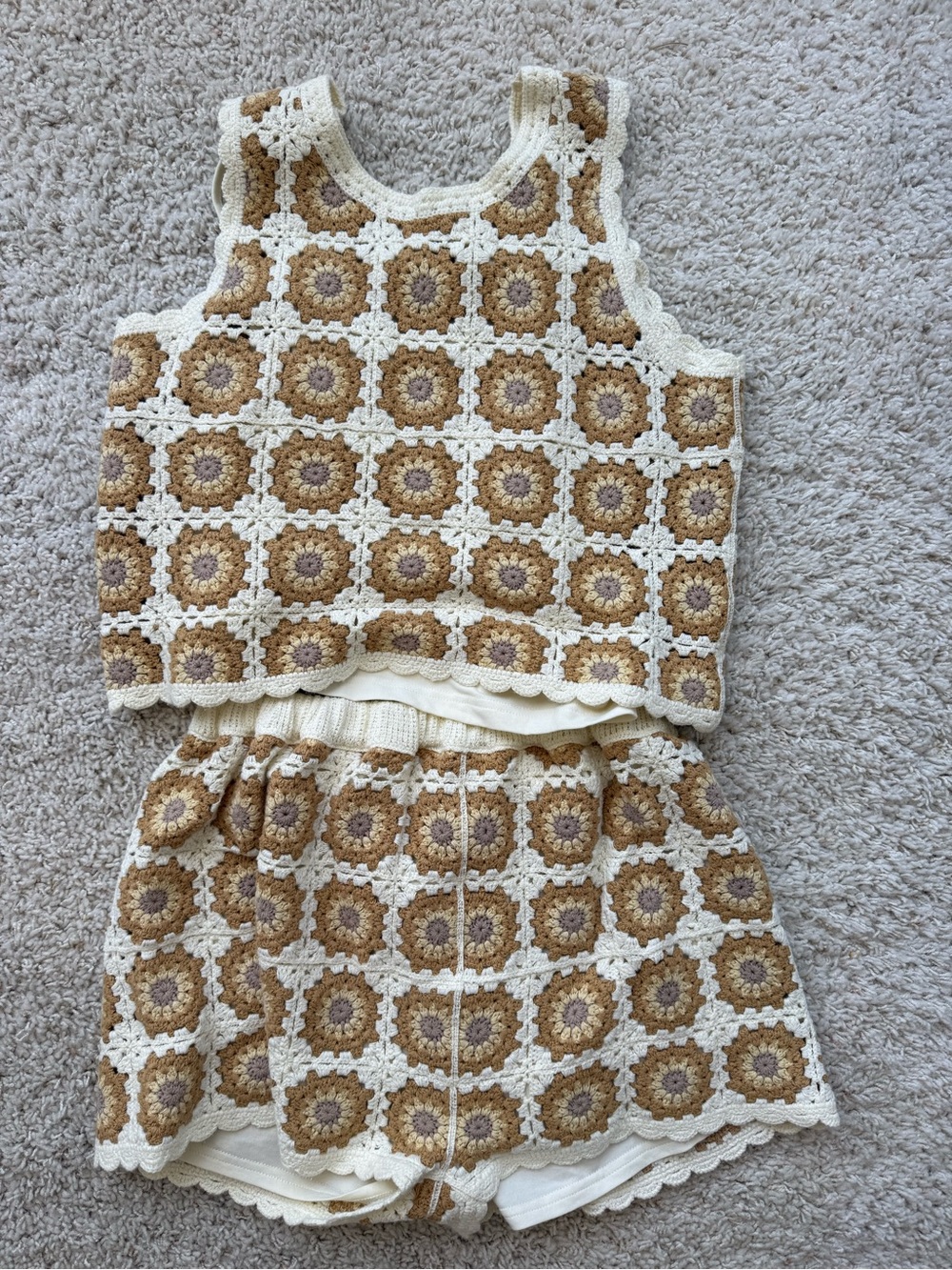 Rylee + Cru Cream and Brown Crochet Kids Matching Set
